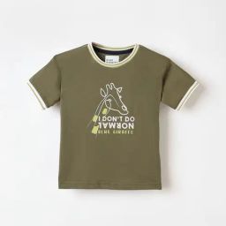 Blue Giraffe Boys Green Cotton Printed T-Shirt-image-71
