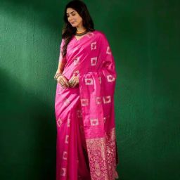 MAHALASA Pink Printed Saree With Unstitched Blouse image 3