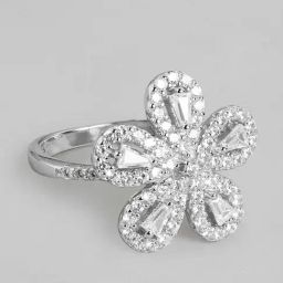 Zavya Dazzling Floral Cubic Zirconia Rhodium Plated Women's Ring-image-20