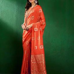 MAHALASA Orange Printed Saree With Unstitched Blouse-picture-24