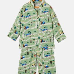 StyloBug Boys Green Printed Night Suit-image-71