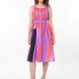 RAREISM Purple Cotton Striped Sleeveless Dress-image-80