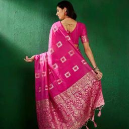 MAHALASA Pink Printed Saree With Unstitched Blouse image 2