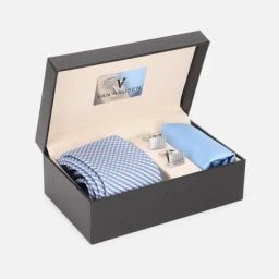 Van Heusen Blue Checks Tie with Pocket Square & Cufflinks-92