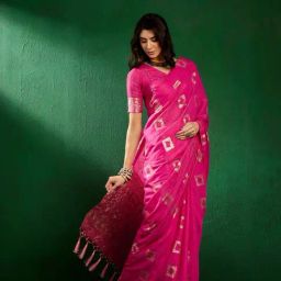 MAHALASA Pink Printed Saree With Unstitched Blouse image 4