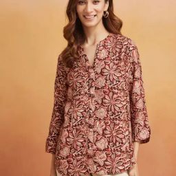 Fabindia Brown Rayon Blend Regular Fit Print Shirt-image-73