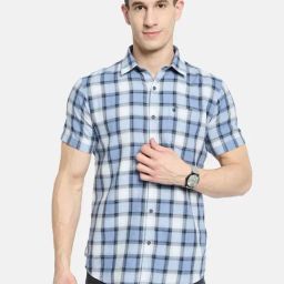 Mettle Blue Cotton Regular Fit Checks Shirt-image-57