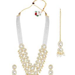 Peora Gold-Plated Cubic Zirconia and Crystal Studded & Beaded Layered Jewellery Set-4