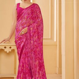 Reboot Fashions Floral Printed Pure Chiffon Saree With Unstitched Blouse Piece-picture-7
