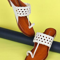 Luvfeet Women Printed Leather One Toe Flats With Laser Cuts-image-21