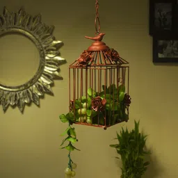 flipkart smartbuy Decorative Hanging Bird Cage Lantern , Balcony/Patio Planter cage/hanging Candle holder, Copper Brown Metal Hanging Lantern-picture-33