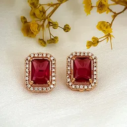Zeviel Gold-Plated Stones Studded Square Shaped Studs-picture-7