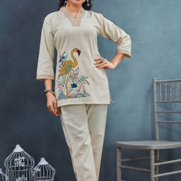 CORSICA Flamingo Embroidered Cotton Tunic With Trouser Co-Ords-image-32