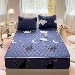 JC HOME Navy Blue & White Abstract Printed 150 TC King Size Bedsheet Set-13