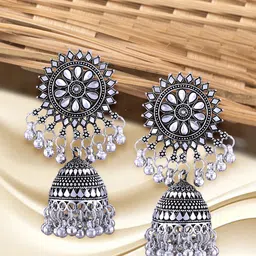 Anouk Rhodium-Plated Dome Shaped Oxidised Jhumkas-36