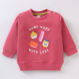 Zero Fleece Full Sleeves Sweatshirt Text & Cupcake Print Loose Fit- Pink-picture-24