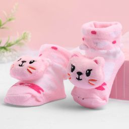 Cute Walk by Babyhug Sock Shoes with Kitty Applique - Peach-image-8