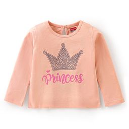 Babyhug 100% Cotton Full Sleeves Tee with Text Graphics Print - Peach-image-30