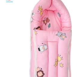 The Mom Store Animal World Head Pillow Bolster Pillow And Baby Nest Sleeping Bag Portable Bed- Pink-19