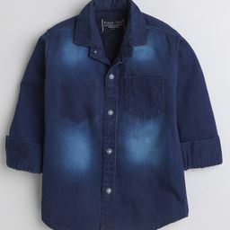 Polka Tots  Full Sleeves Wash Effect Denim Shirt - Blue-image-38