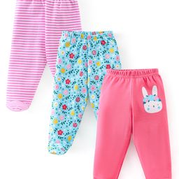 Babyhug Cotton Knit Footed Bootie Leggings Striped Pack of 3 - Blue & Pink-image-38