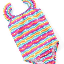 Babyhug Flutter Sleeves V Cut Swimsuit with Heart & Wave Print -  Multicolour-image-57