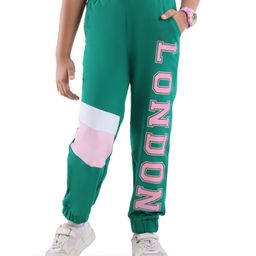 Honeyhap Premium  100% Cotton Looper Full Length Lounge Pant with Pockets Text Print - Green-image-80