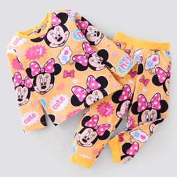 Babyhug Disney Cotton Knit Full Sleeves Night Suit With Minnie Mouse Printed - Orange-picture-35