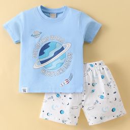 Cucumber Sinker Half Sleeves T-Shirt & Shorts Set Space Theme - Blue-image-89