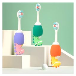 YAMAMA Cute Dino Design Soft Toothbrush For Babies And Kids Extra Microfiber Soft Bristles With Silicone Grip  - (Pack of 3  Color And Design May Vary)-4