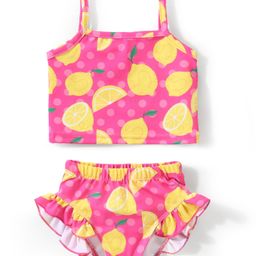 Babyhug Water Repellant Super Stretch  Sleeveless Two Piece Swimsuit Lemon Print -  Pink-image-46