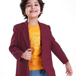 Babyhug Woven Full Sleeves Solid Colour Blazer & Printed T-Shirt - Maroon-image-75