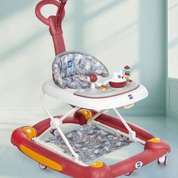 Mee Mee 360° Baby Activity Walker For 7 Level Adjustable Height, Musical Detachable Toy Bar & Light | Parental Push Handle, Anti-Rollover Folding Walker for Kids-Red-9