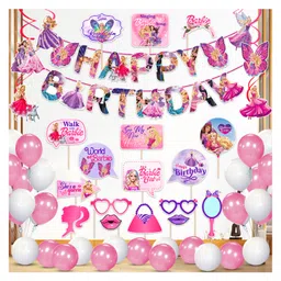 Zyozi Princess Theme Decorations For Baby Girls Birthday - Banner, Balloons, Photo Booth with Swirls Hanging For Decoration (Pack Of 49)-picture-22