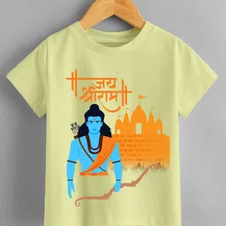 KNITROOT Dussehra Theme Half Sleeves Jai Shree Ram Text Printed Tshirt - Yellow-picture-32