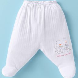 Pink Rabbit Cotton Knit Full Length Footed Legging With Animal Print - White-image-44