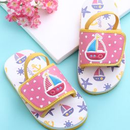 Babyoye Back Strap Flip Flops with Nautical Theme - White & Pink-image-12