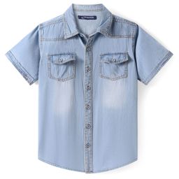 Pine Kids Denim Woven Half Sleeves Washed Shirt - Light Blue-image-93