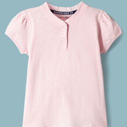 Kookie Kids Knitted Half Sleeves Solid Color Henley Neck T-Shirt - Light Pink-image-7