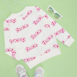 Pantaloons JuniorMattel Featuring Full Sleeves Barbie Text Printed Sweatshirt - White-image-13