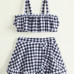 Mark & Mia Sleeveless Two Piece Swimsuit with Checkered Print - Black & White-image-92