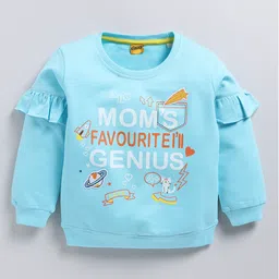 Kidcity Cotton Looper Full Sleeves Space Theme Printed Sweatshirt - Light Firozi-picture-3