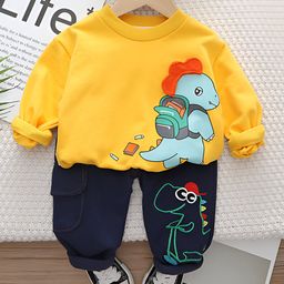 Googo Gaaga Cotton Full Sleeves Dinosaur Printed Sweatshirt With Joggers Set - Yellow-image-53