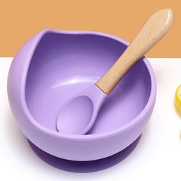 Kids Station Easy to Carry Silicone Baby Feeding Set - Bowl - Spoon - Make Mealtime Fun and Easy - Tableware Meal Utensils for Kids with Suction - Baby Feeding Product - Purple-15