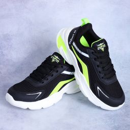 ABROS Colour Blocked Shoes With Velcro Closure - Black & Green-image-80