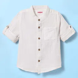Babyhug 100% Cotton Full Sleeves Solid Coloured Mandarin Collar Shirt - White-picture-22