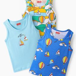 Babyhug 100% Cotton Knit Sleeveless Air Balloon & Boat Printed Sando Vests Pack of 3 - Multicolor-image-35