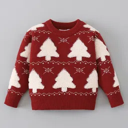Mark & Mia Viscose Full Sleeves Pullover Sweater with Christmas Tree Fair Isle Design - Dark Red & White-picture-18