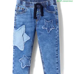 Babyoye Cotton Elastane Denim Full Length Jeans With Star Embroidery - Blue-picture-5