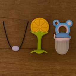 Badal Kidz Presents combo of 3 includes 1 Standing Fruit Teether ,1 Mickey Fruit Feeder and 1 tlismi moti - Orange, Blue-13